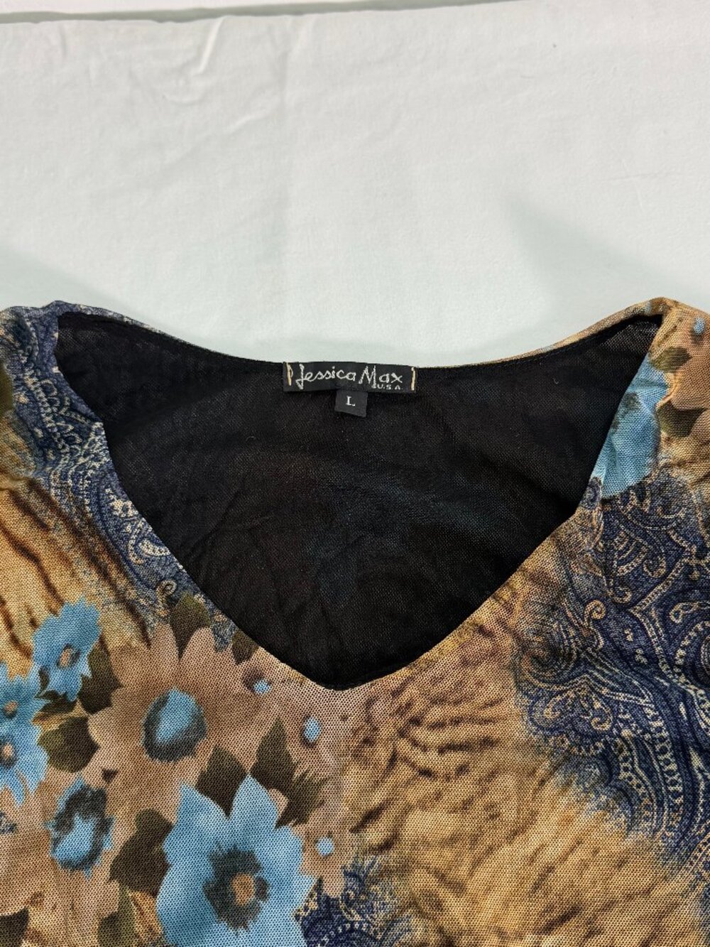 Jessica Max Sheer Mesh Top Women’s Large Paisley Floral Bell Sleeve Y2K Boho - Picture 2 of 6